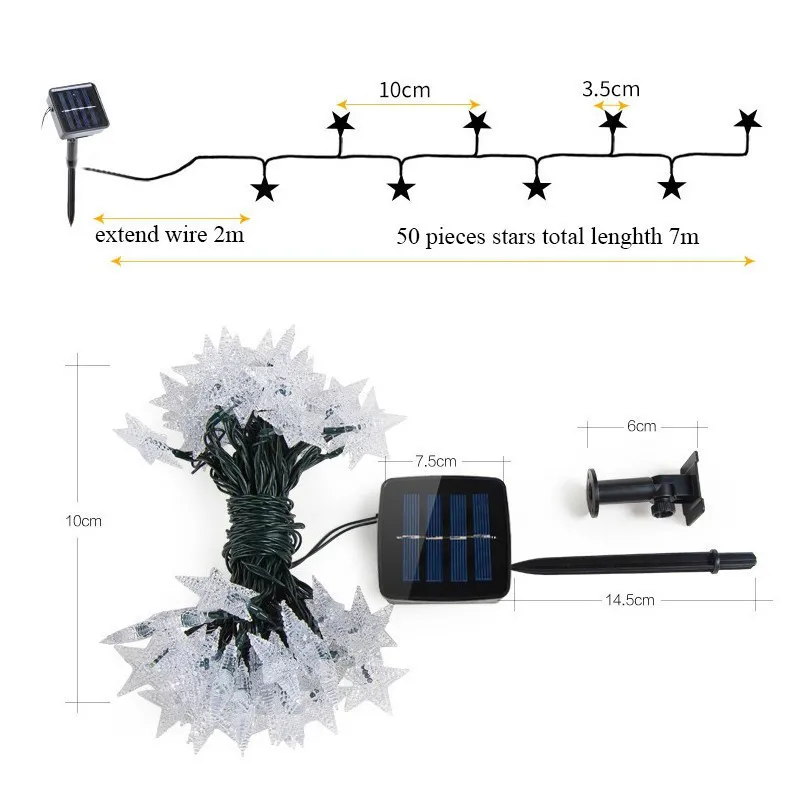 Instalatie solara cu 50 LED-uri, stelute, multicolor, 8 jocuri de lumini