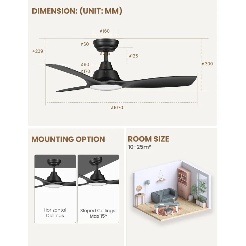 Ventilator Tavan CJOY cu Lumină și Telecomandă Ø107cm