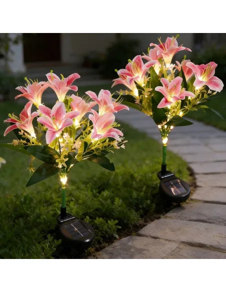 Set 2 Lămpi Solare LED Crini Roz 70cm IP65 Chic Mania