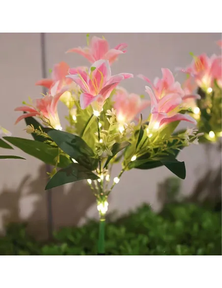 Set 2 Lămpi Solare LED Crini Roz 70cm IP65 Chic Mania