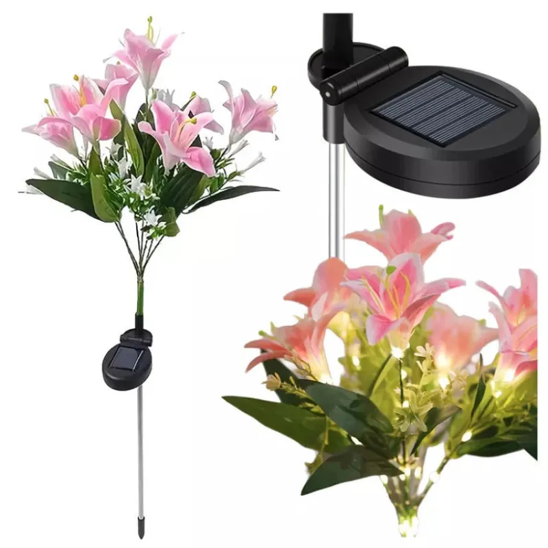 Set 2 Lămpi Solare LED Crini Roz 70cm IP65 Chic Mania