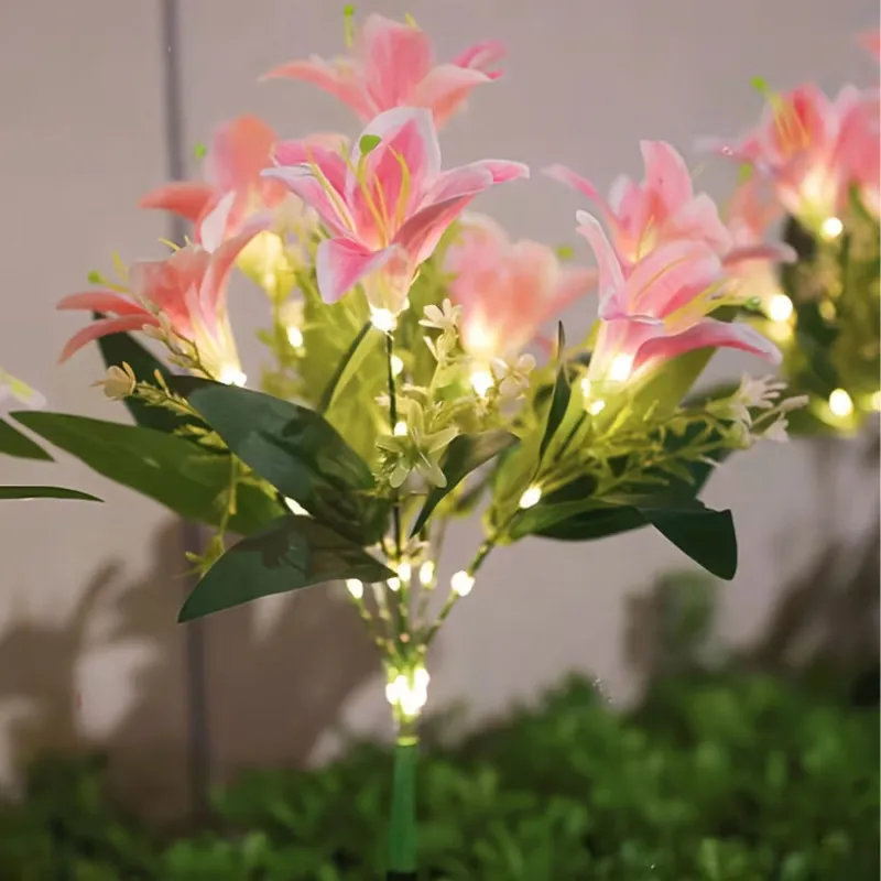 Set 2 Lămpi Solare LED Crini Roz 70cm IP65 Chic Mania