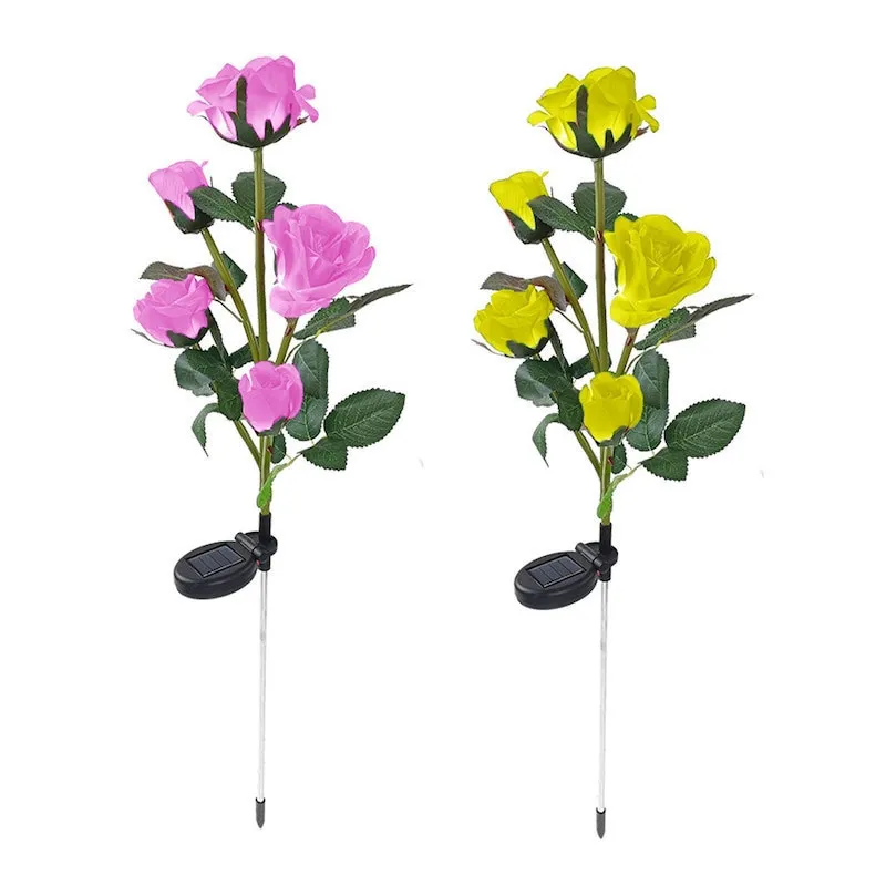 Set 2 Lampi solare de gradina, trandafiri artificiali, 71cm, Galben