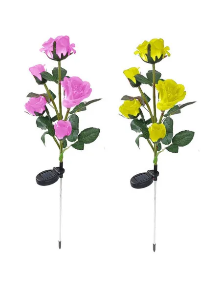 Set 2 Lampi solare de gradina, trandafiri artificiali, 71cm, Galben