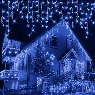 Instalație LED turturi albastru 23.5m, 500 LED flash, exterior premium 2