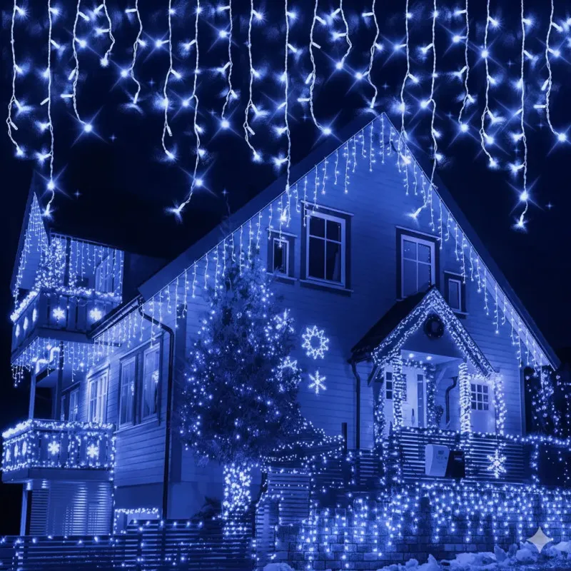 Instalație LED turturi albastru 23.5m, 500 LED flash, exterior premium