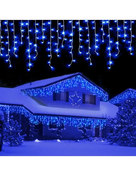 Instalație LED turturi albastru 23.5m, 500 LED flash, exterior premium