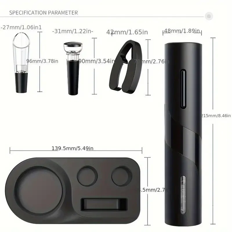 Set Deschizător de Sticle de Vin Electric Reîncărcabil USB și Tirbușon Automat, cu Accesorii Incluse