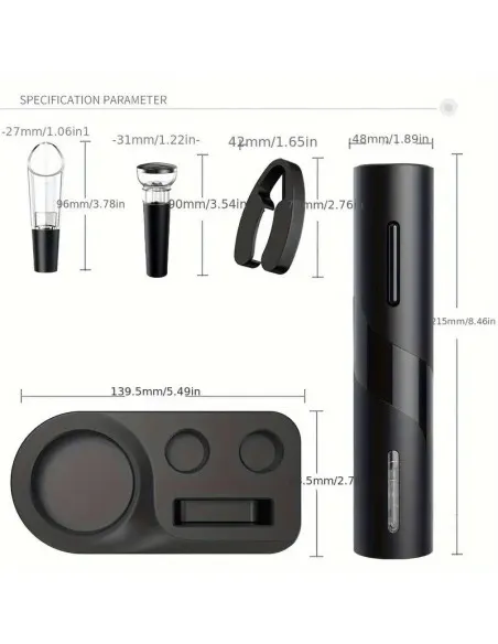 Set Deschizător de Sticle de Vin Electric Reîncărcabil USB și Tirbușon Automat, cu Accesorii Incluse