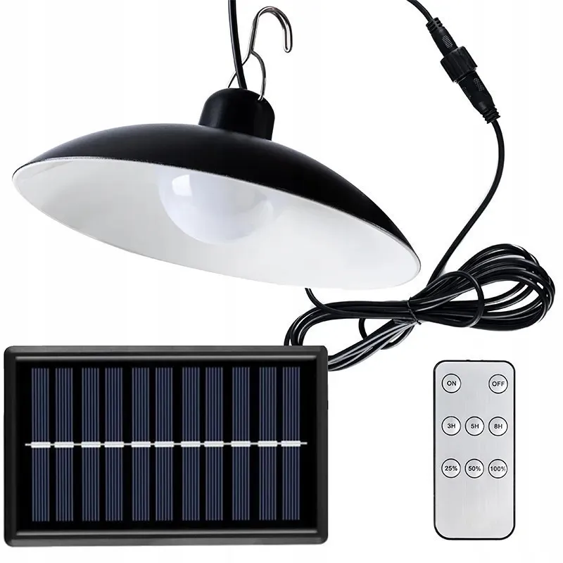 Lampă Solară Pendul cu Cârlig, Panou Solar Independent Cablu 3m, Telecomandă, 3 Niveluri, IP44