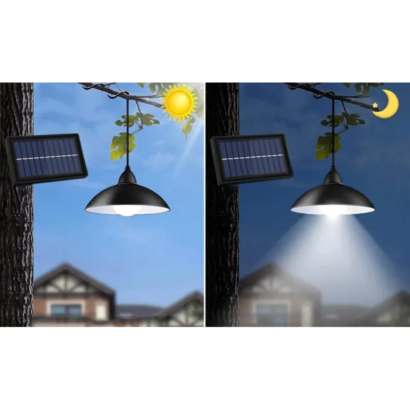 Lampă Solară Pendul cu Cârlig, Panou Solar Independent Cablu 3m, Telecomandă, 3 Niveluri, IP44
