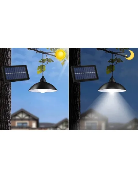 Lampă Solară Pendul cu Cârlig, Panou Solar Independent Cablu 3m, Telecomandă, 3 Niveluri, IP44
