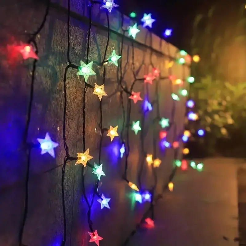 Set 2 Instalatii solare cu 50 LED-uri, stelute, multicolor, 8 jocuri de lumini