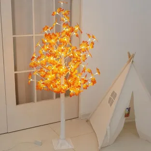 Copac decorativ sarbatori, Alb, frunze artar ,iluminat 160 LED