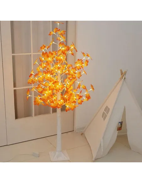 Copac decorativ sarbatori, Alb, frunze artar ,iluminat 160 LED