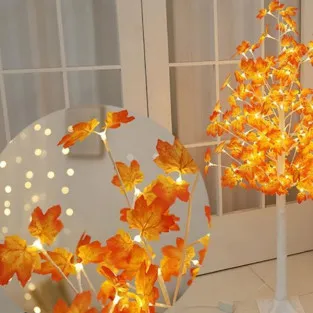 Copac decorativ sarbatori, Alb, frunze artar ,iluminat 160 LED 2
