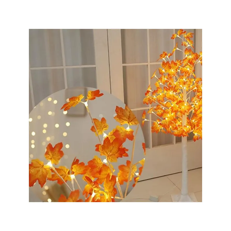 Copac decorativ sarbatori, Alb, frunze artar ,iluminat 160 LED
