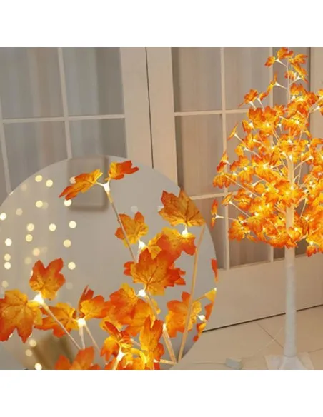 Copac decorativ sarbatori, Alb, frunze artar ,iluminat 160 LED