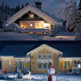 Instalație premium tip turturi cu flash, 50m, 900 LED, interconectabilă, fir alb – Exterior & Interior