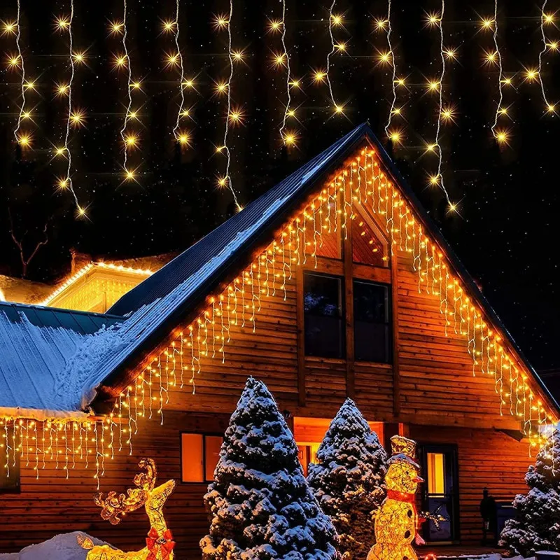 Instalație premium tip turturi cu flash, 50m, 900 LED, interconectabilă, fir alb – Exterior & Interior
