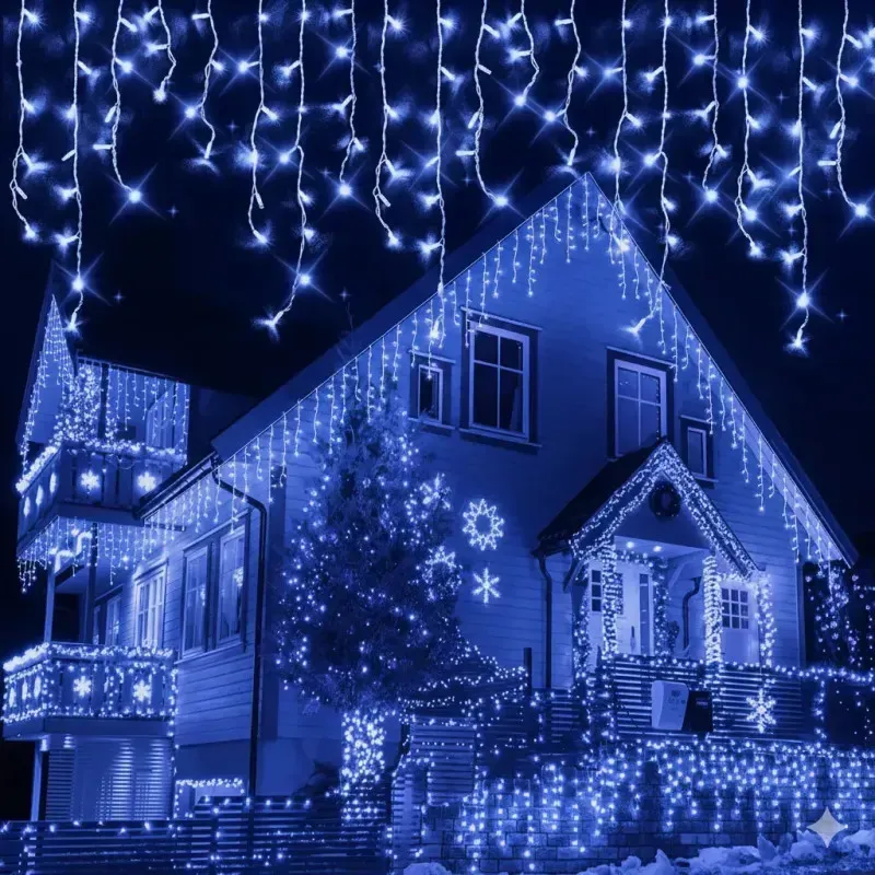 Instalație premium tip turturi cu flash, 50m, 900 LED, interconectabilă, fir alb – Exterior & Interior