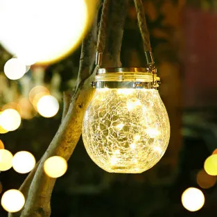 Lampa solara de gradina cu glob din sticla grapata si agatatoare