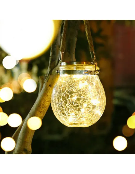Lampa solara de gradina cu glob din sticla grapata si agatatoare