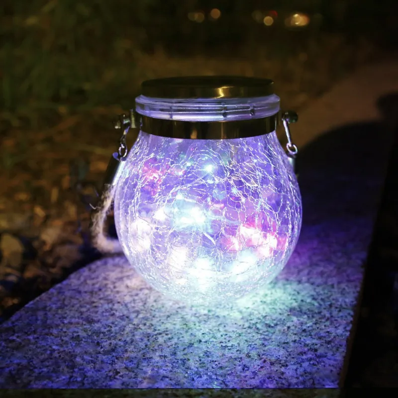 Lampa solara de gradina cu glob din sticla grapata si agatatoare