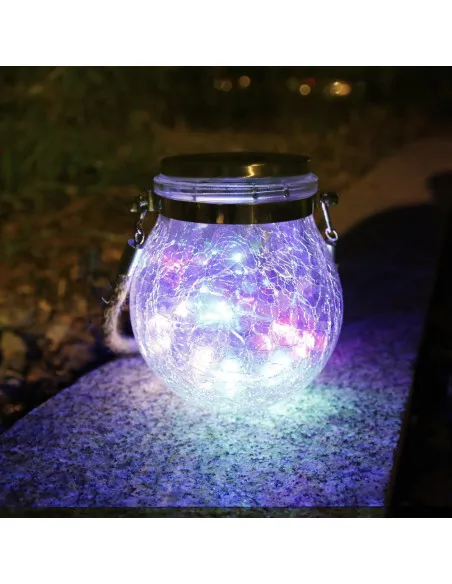 Lampa solara de gradina cu glob din sticla grapata si agatatoare