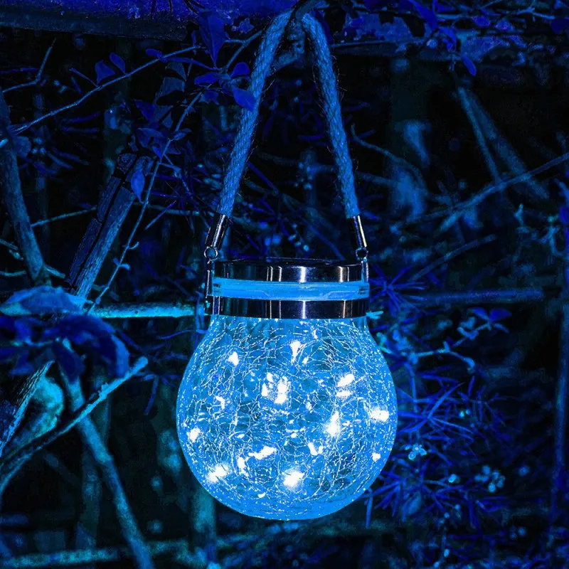 Lampa solara de gradina cu glob din sticla grapata si agatatoare