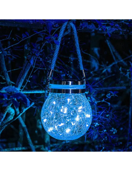 Lampa solara de gradina cu glob din sticla grapata si agatatoare