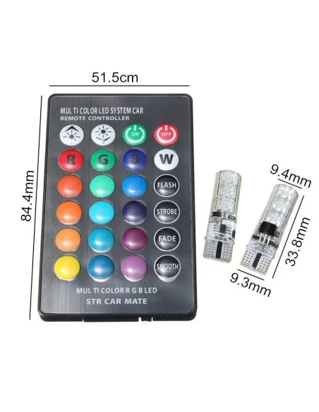Set 2 becuri RGB auto cu telecomanda