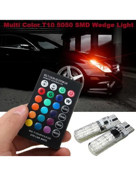 Set 2 becuri RGB auto cu telecomanda