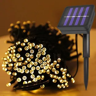 Instalatie solara decorativa, 100 LED-uri, alb cald, 12 m, 2 moduri iluminare 2