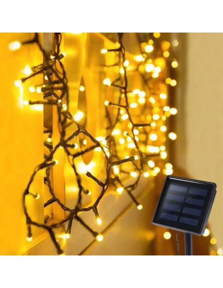 Instalatie solara decorativa, 100 LED-uri, alb cald, 12 m, 2 moduri iluminare