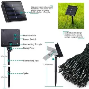 Instalatie solara decorativa, 100 LED-uri, multicolor, 12 m, 2 moduri iluminare 2