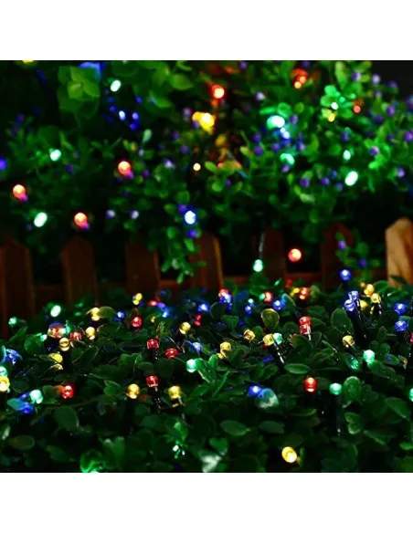 Instalatie solara decorativa, 100 LED-uri, multicolor, 12 m, 2 moduri iluminare