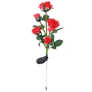 Set 2 Lămpi Solare de Grădină Anedius, Trandafiri Artificiali Decorativi, 71 cm, Roșu