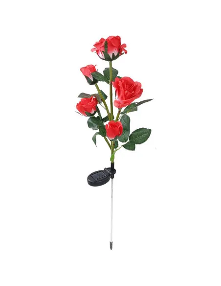 Set 2 Lămpi Solare de Grădină Anedius, Trandafiri Artificiali Decorativi, 71 cm, Roșu