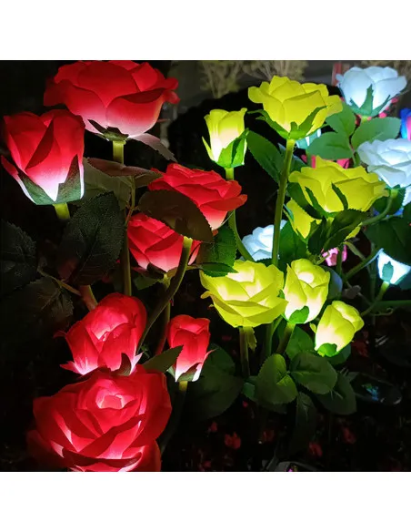 Set 2 Lămpi Solare de Grădină Anedius, Trandafiri Artificiali Decorativi, 71 cm, Roșu