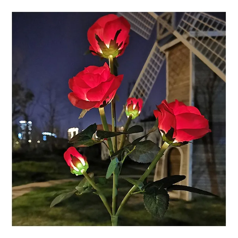 Set 2 Lămpi Solare de Grădină Anedius, Trandafiri Artificiali Decorativi, 71 cm, Roșu