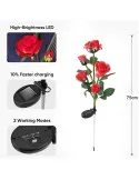 Set 2 Lămpi Solare de Grădină Anedius, Trandafiri Artificiali Decorativi, 71 cm, Roșu