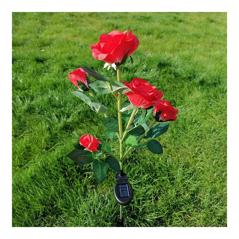 Set 2 Lămpi Solare de Grădină Anedius, Trandafiri Artificiali Decorativi, 71 cm, Roșu