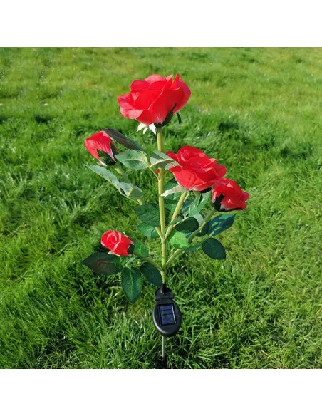 Set 2 Lămpi Solare de Grădină Anedius, Trandafiri Artificiali Decorativi, 71 cm, Roșu