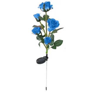 Set 2 Lămpi Solare de Grădină, Trandafiri Artificiali, 71 cm, Albastru