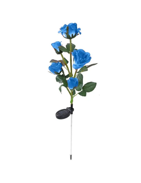 Set 2 Lămpi Solare de Grădină, Trandafiri Artificiali, 71 cm, Albastru