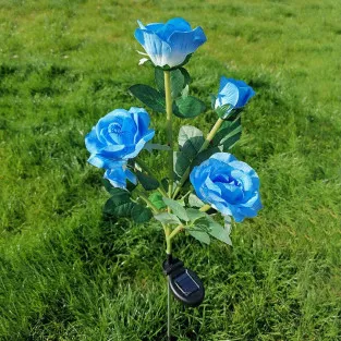 Set 2 Lămpi Solare de Grădină, Trandafiri Artificiali, 71 cm, Albastru 2