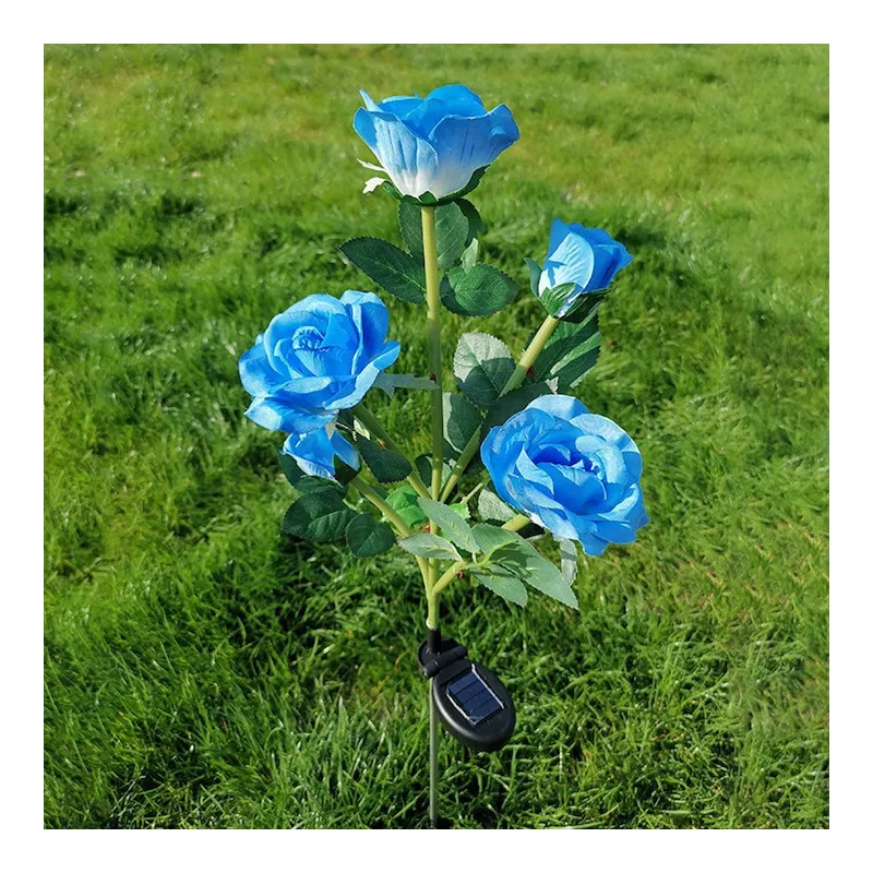 Set 2 Lămpi Solare de Grădină, Trandafiri Artificiali, 71 cm, Albastru