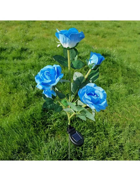 Set 2 Lămpi Solare de Grădină, Trandafiri Artificiali, 71 cm, Albastru