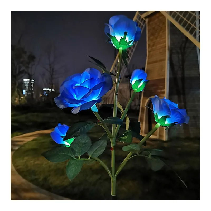 Set 2 Lămpi Solare de Grădină, Trandafiri Artificiali, 71 cm, Albastru